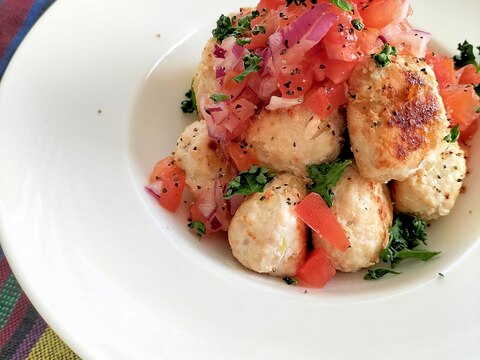 セロリつくねのサルサ風がけ♩